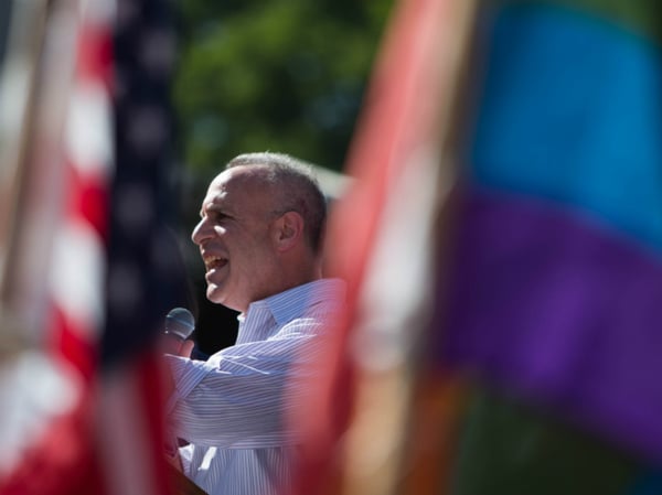 Sacramento Mayor-elect Darrell Steinberg speaks at a rally in Sacramento expressing and encouraging  solidarity between LGBT and religious communities after a shooting at an Orlando LGBT nightclub earlier in the day on June 12, 2016. 